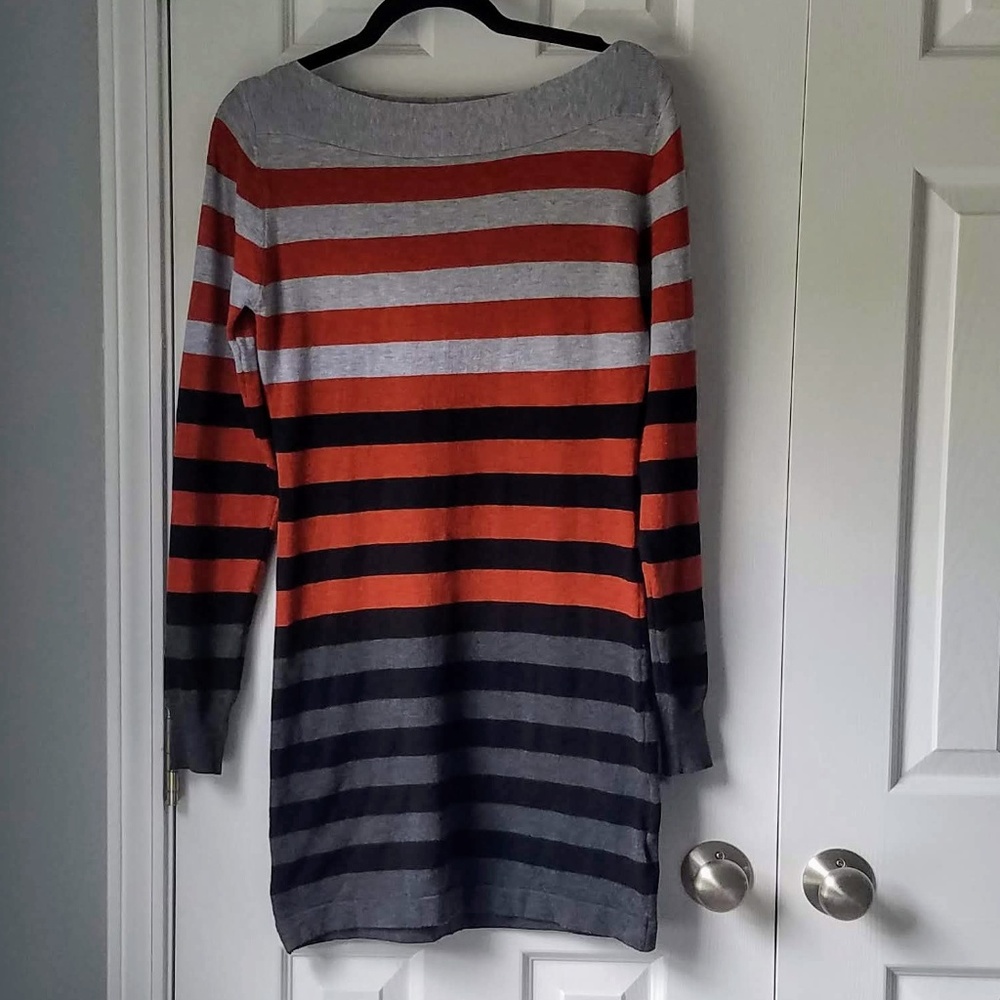Papillon Orange Black Grey Stripe Sweaterdress L